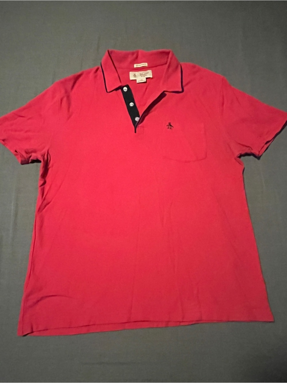 Original Penguin Pink Short-Sleeve Polo with Navy Contrast Placket